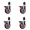 Service Caster 5'' Red Poly Swivel 1-7/8'' Expanding Stem Caster Set with Brake, 4PK SCC-EX20S514-PPUB-RED-PLB-178-4 - alternate 1
